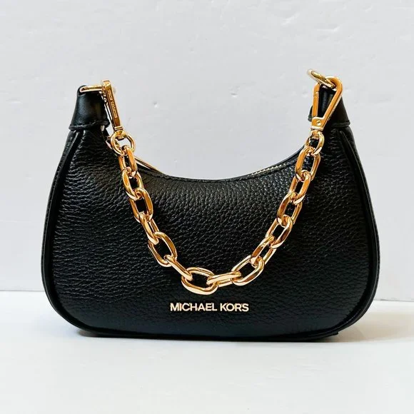 Michael Kors CORA MINI Zip Pouchette Shoulder Crossbody Leather Bag Black - Picture 2 of 14